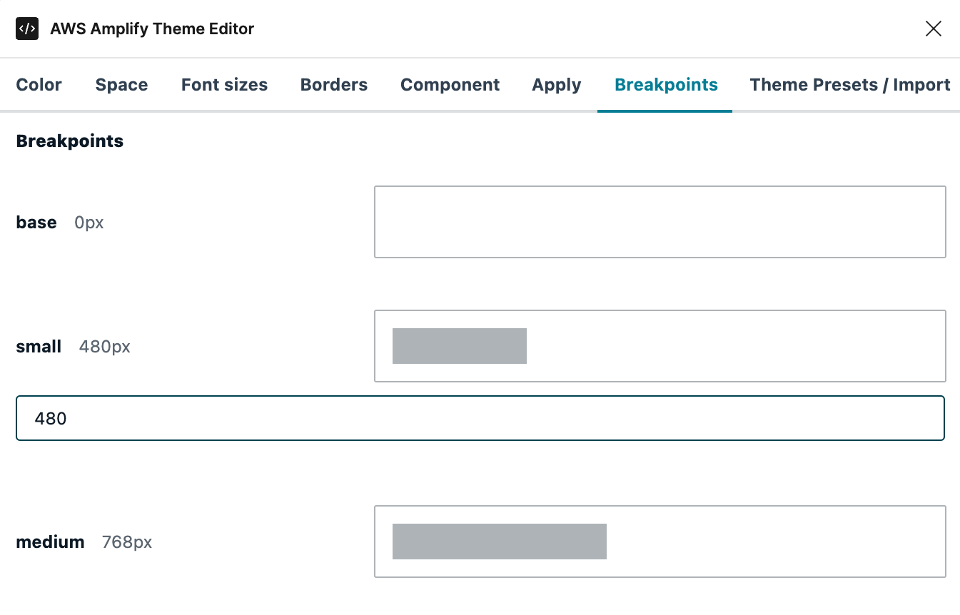 Screenshot of the plugin allowing different pixel values for breakpoints