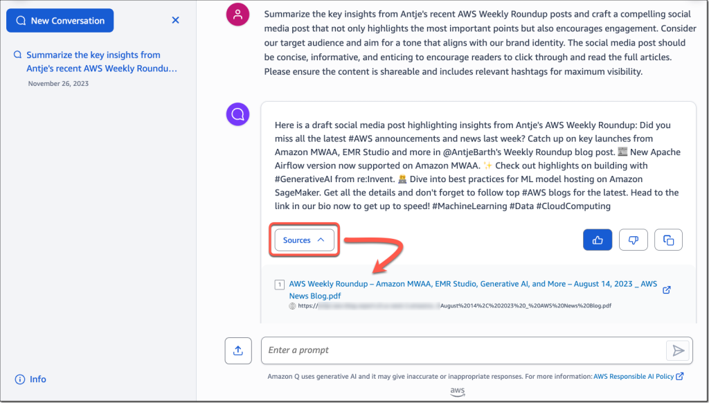 Anfrage an den Blog-Experten in Amazon Q