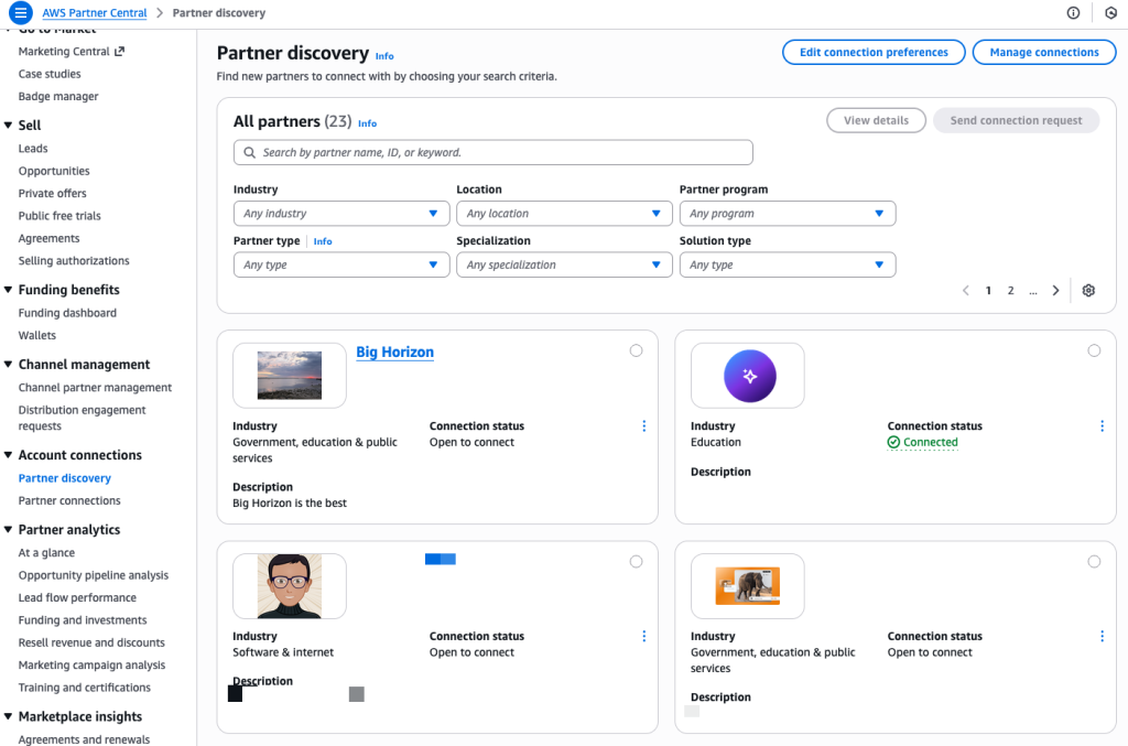 AWS Partner Central - Discover and Search for partners