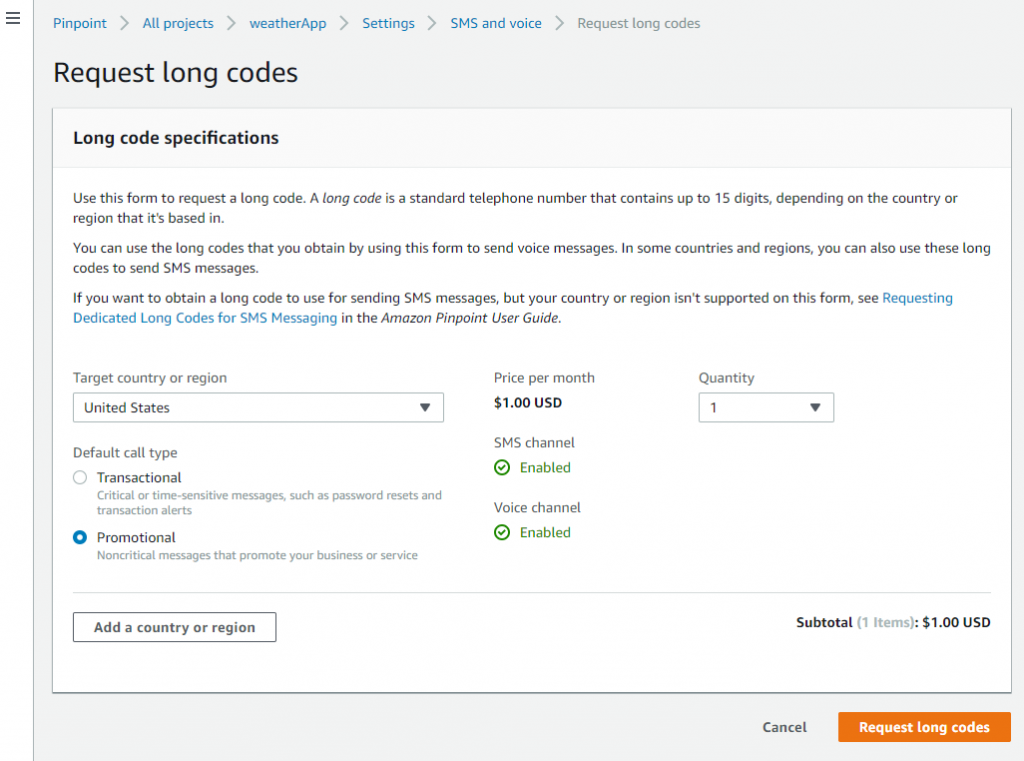 Request long codes