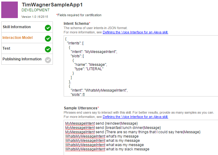 Alexa Intent Schema