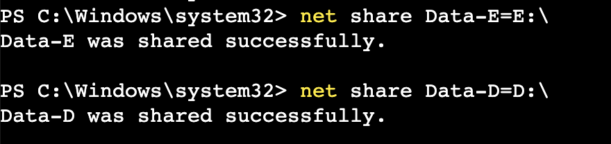 Create SMB shares for the non-bootable drives