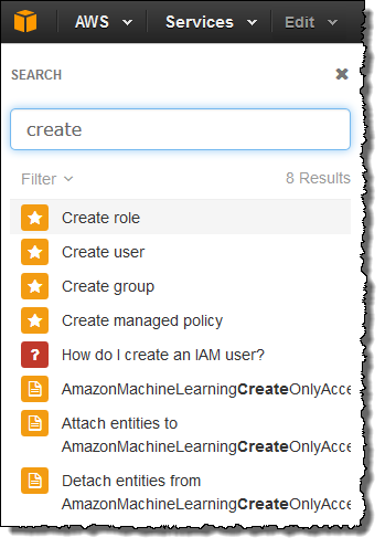 Image of results from task search