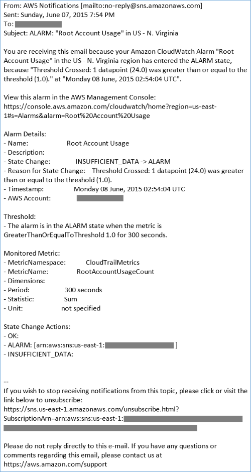Image of received email notification