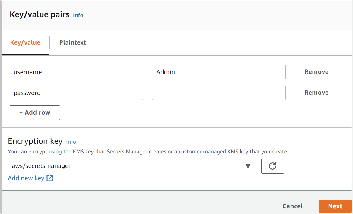 Figure 3: Secrets Manager secret creation