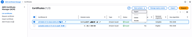 Figure 2: Export a certificate