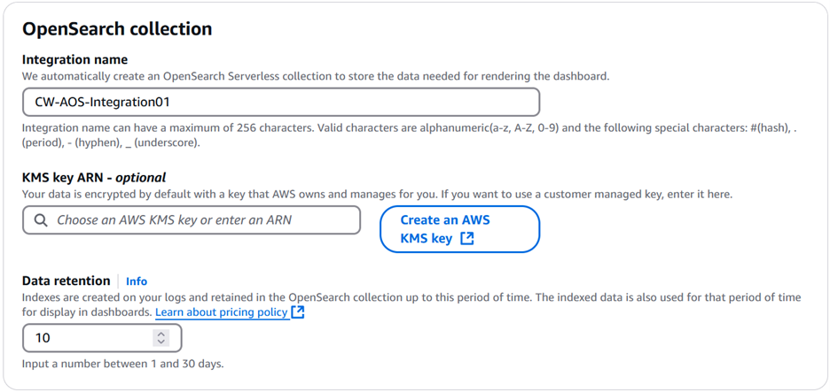 Figure 3: Configure an OpenSearch collection