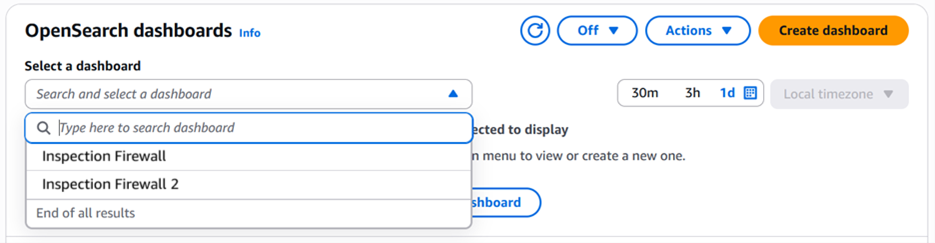 Figure 7: View a list of existing firewalls in OpenSearch dashboards