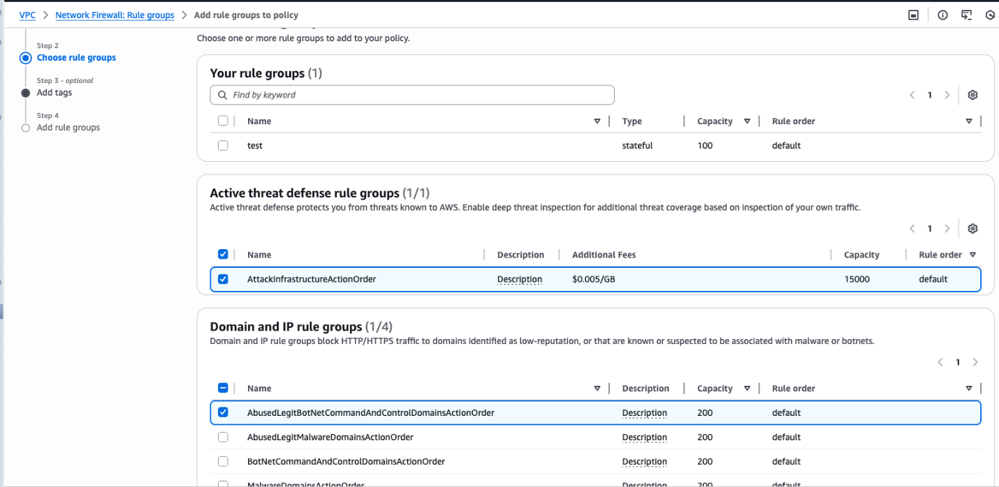 Figure 7: Select the rule groups