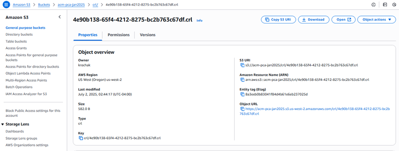 Figure 14: S3 bucket CRL properties
