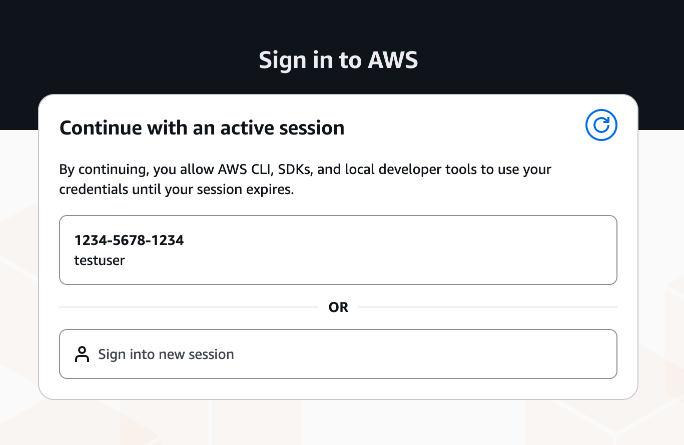 Figure 2: Sign in to AWS - active session selection