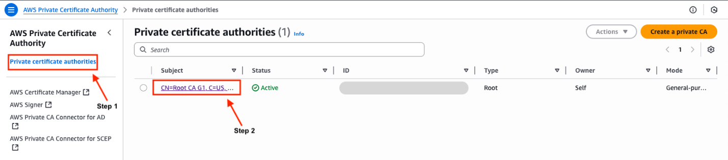 Figure 1: Certificate Authority selection