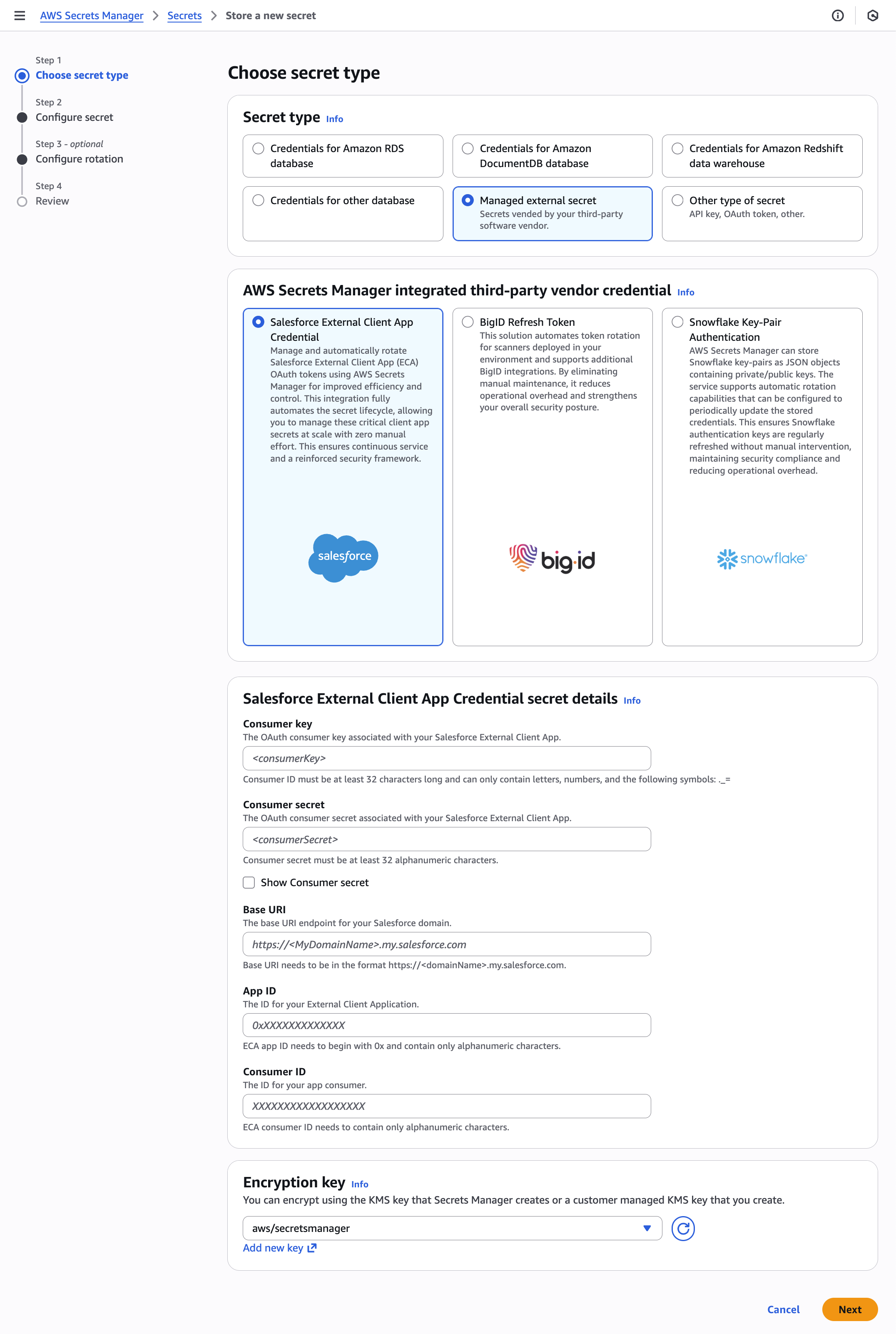 Figure 1: Choose secret type