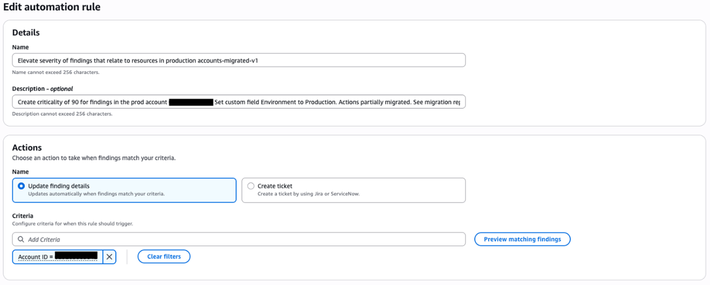 Figure 4: Security Hub Edit automation rule page