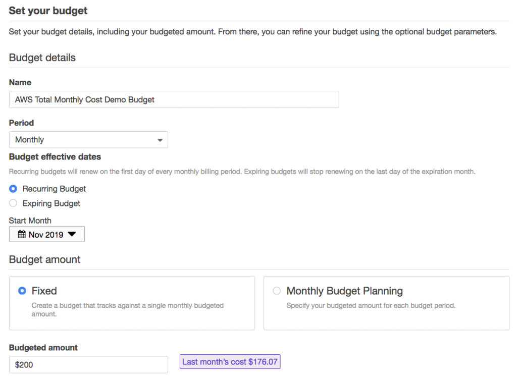 Create AWS Budget