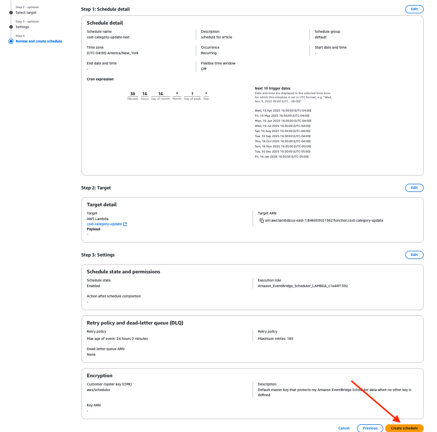 Create Schedule