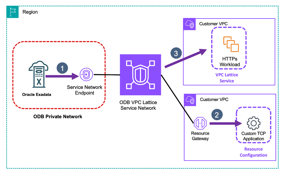 Exposing custom resources through default ODB VPC Lattice service network 