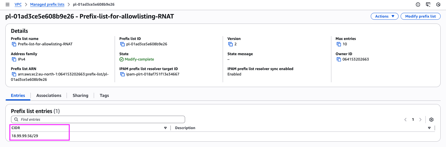AWS prefix list automatic updates via the IPAM prefix list resolver