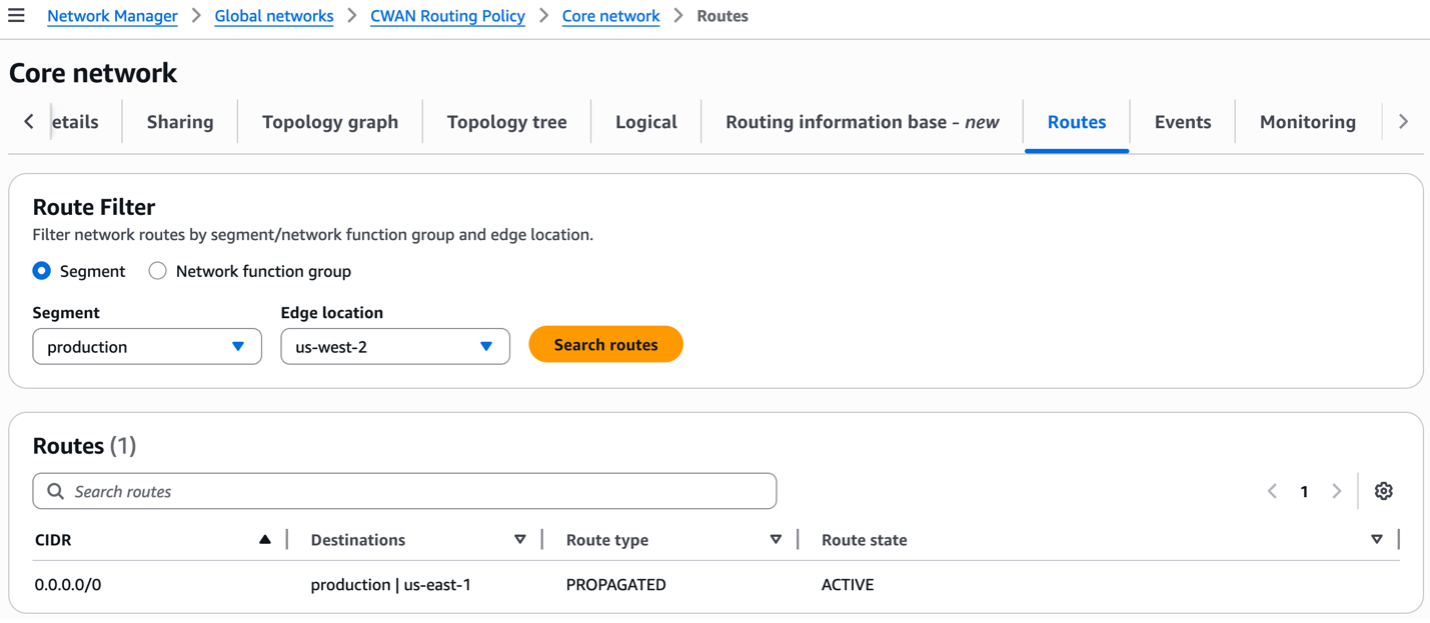 Figure 18: FIB view - Routes tab used for packet forwarding