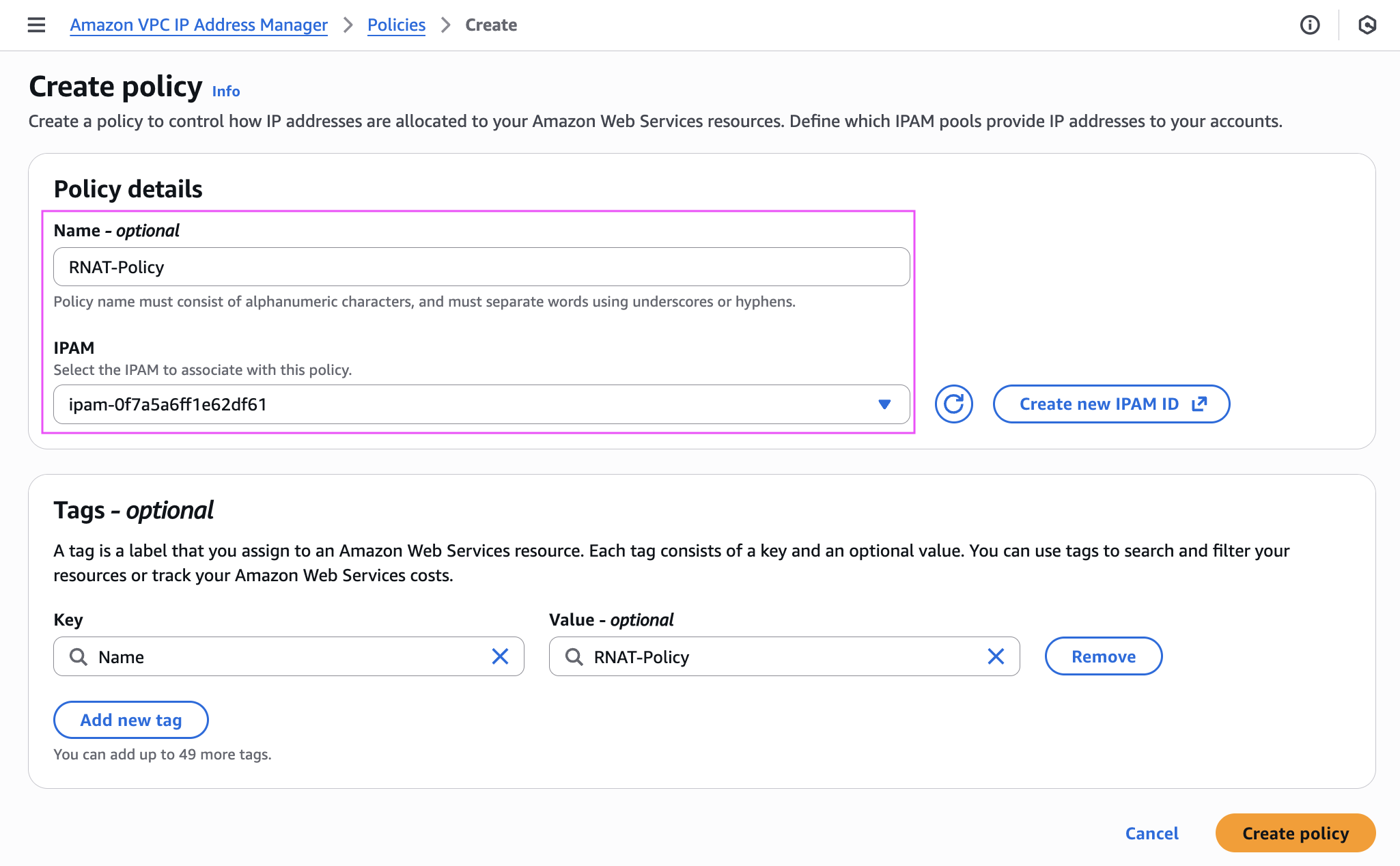 IPAM policy for Elastic IP addresses allocation to NAT gateways in regional availability