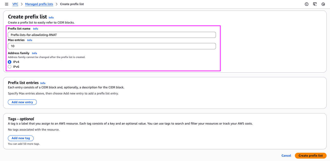AWS prefix list creation