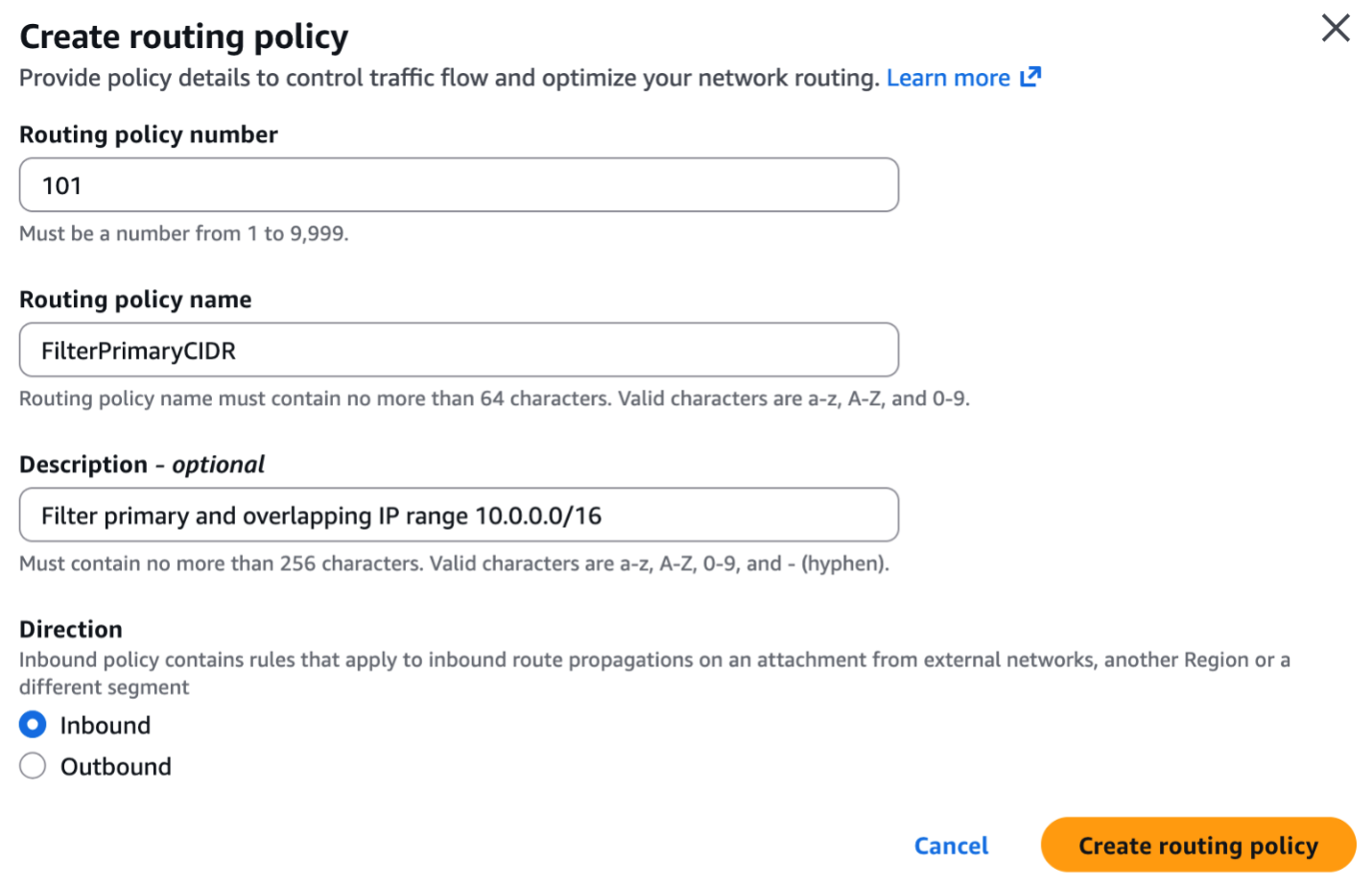 Figure 5: Create routing policy