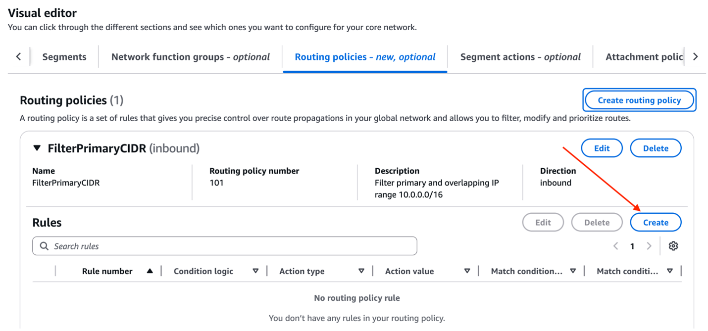 Figure 6: Defining a new rule as part of the routing policy configuration
