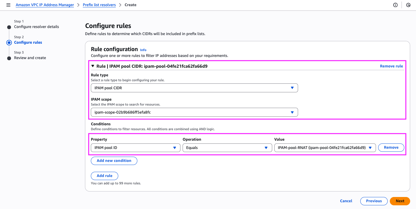 : IPAM prefix list resolver rule configuration