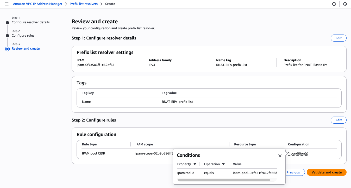 IPAM prefix list resolver rule configuration validation