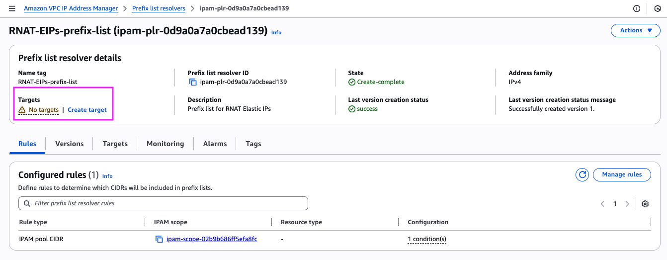 IPAM prefix list resolver rule details