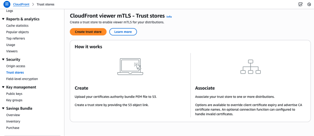 Create Trust Store in Amazon CloudFront