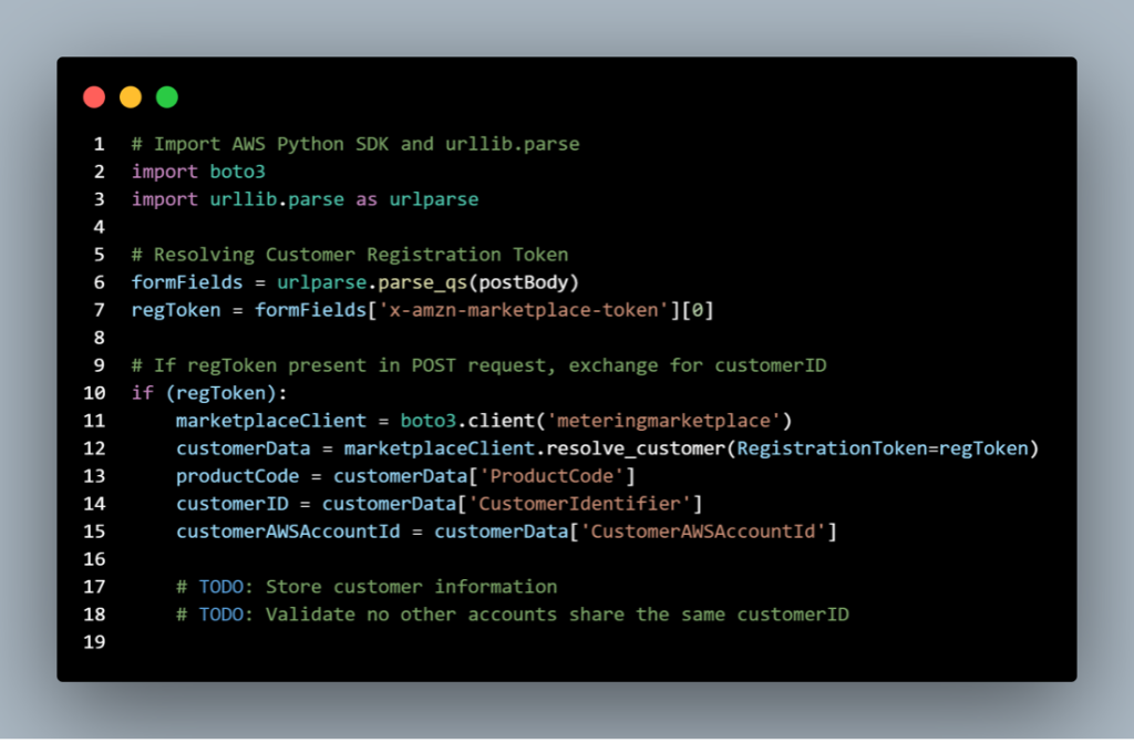 Sample code to exchange token for customer ID