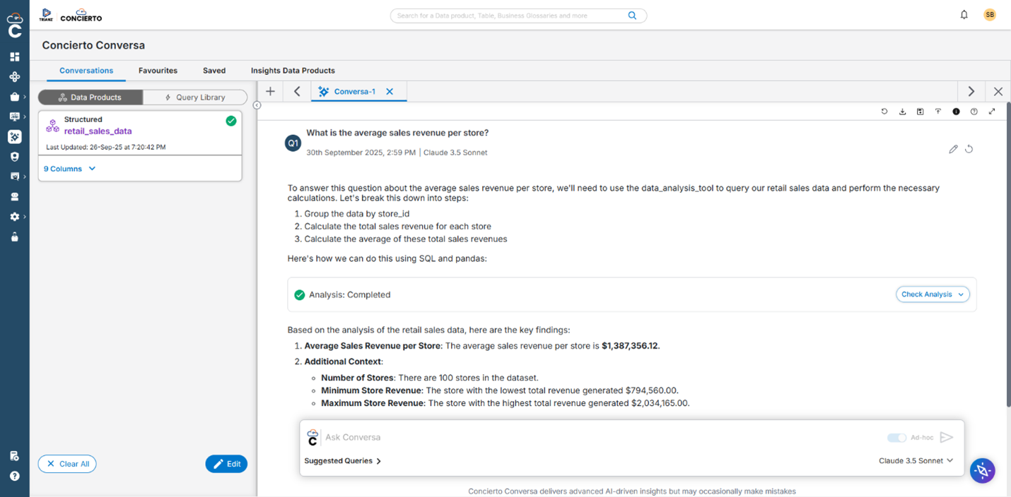 This image depict Concierto Insights Conversa tool