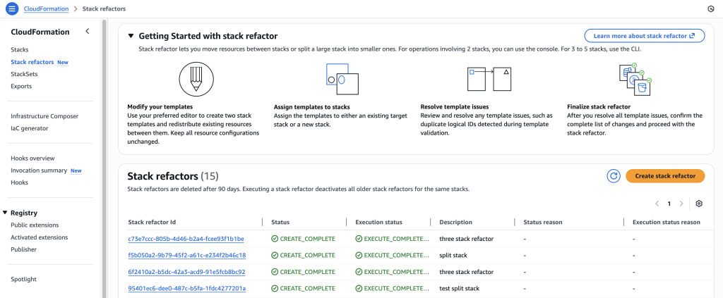 Go to stack refactor home page, click on ‘create stack refactor’
