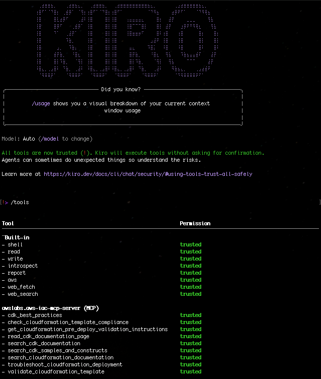 Figure 1: Kiro-CLI with AWS IaC MCP server 