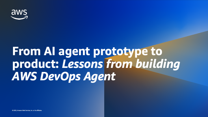 AWS blog post title card with the heading 'From AI agent prototype to product: Lessons from building AWS DevOps Agent' displayed in text.