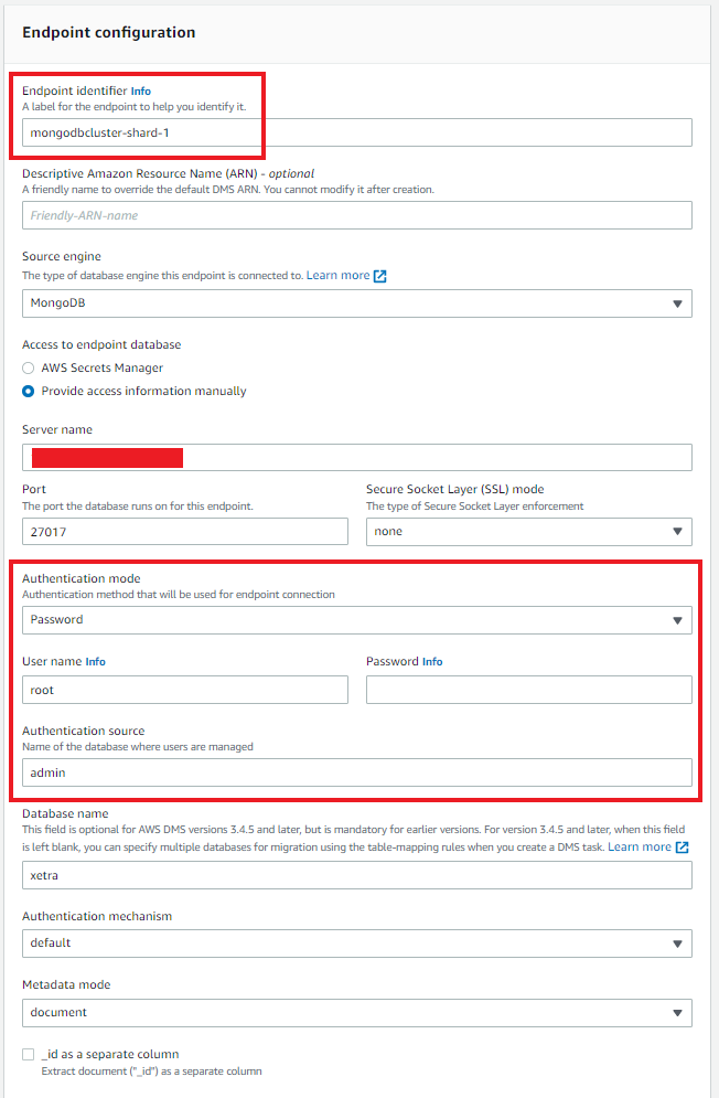 Source Endpoint configuration