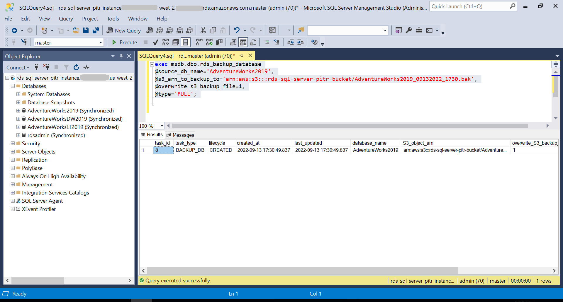 Figure 4: Database full backup