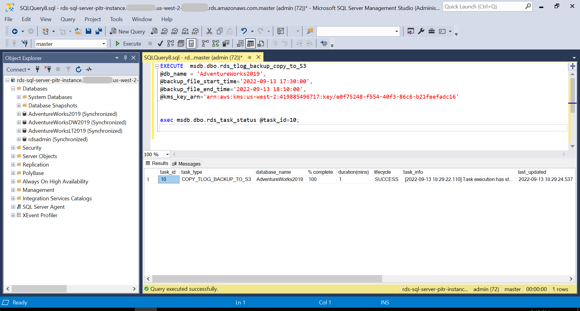 Figure 7.1: Transaction log backups copy to S3 bucket