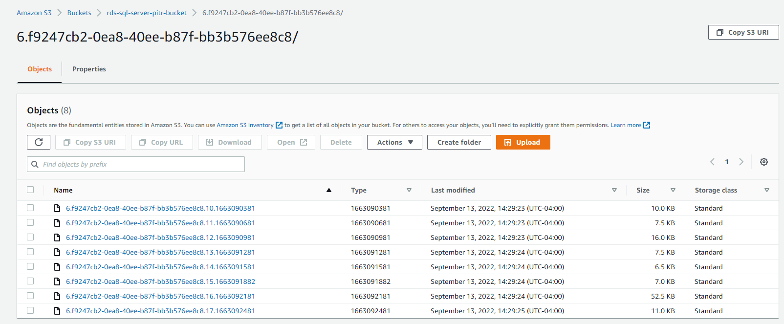 Figure 7.2: Amazon S3 bucket folder and files