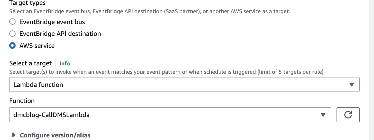 Eventbridge target configuration