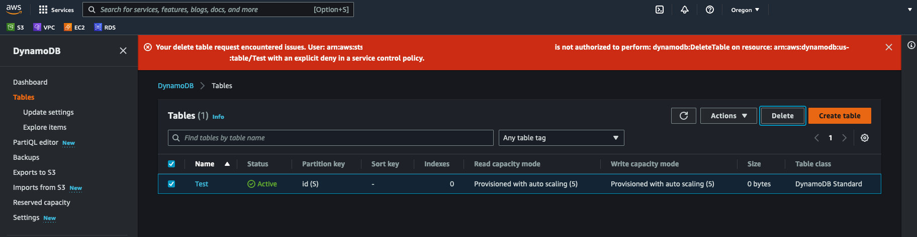 Figure 3: Deletion request fails