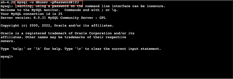 Figure 7: Log in to MySQL