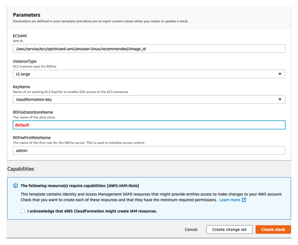 RDFox Cloud Formation parameters