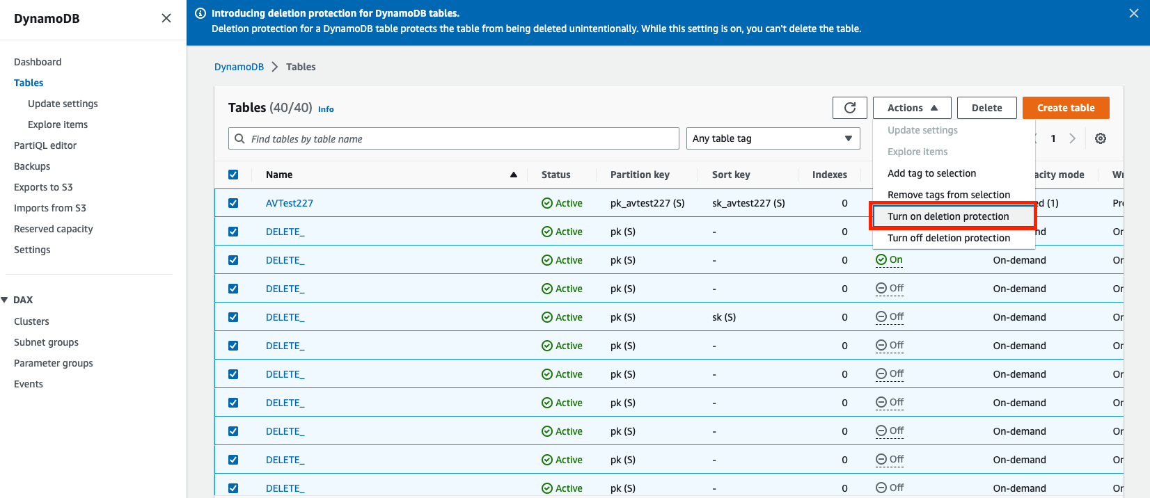 Figure 3: Bulk enable deletion protection