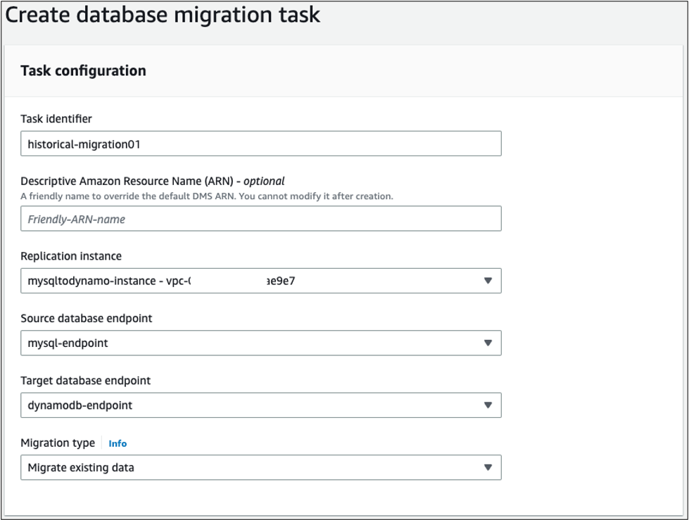 Figure 9: Create the database migration task