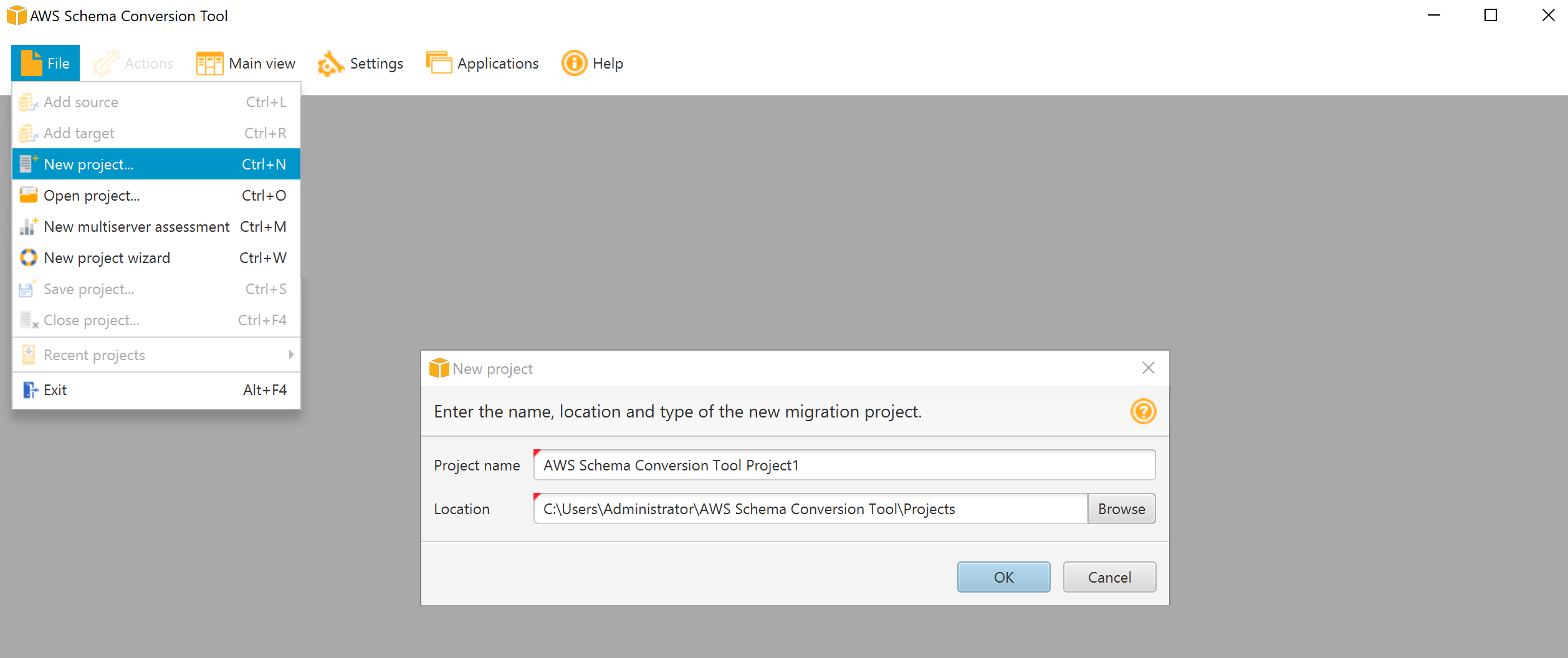 AWS SCT New Project
