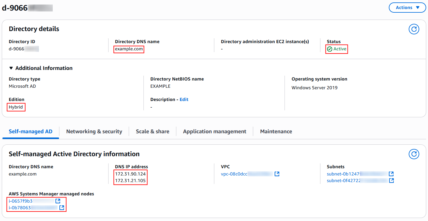 Figure 9 – AWS Managed Microsoft AD (Hybrid Edition) AD deployment success status.