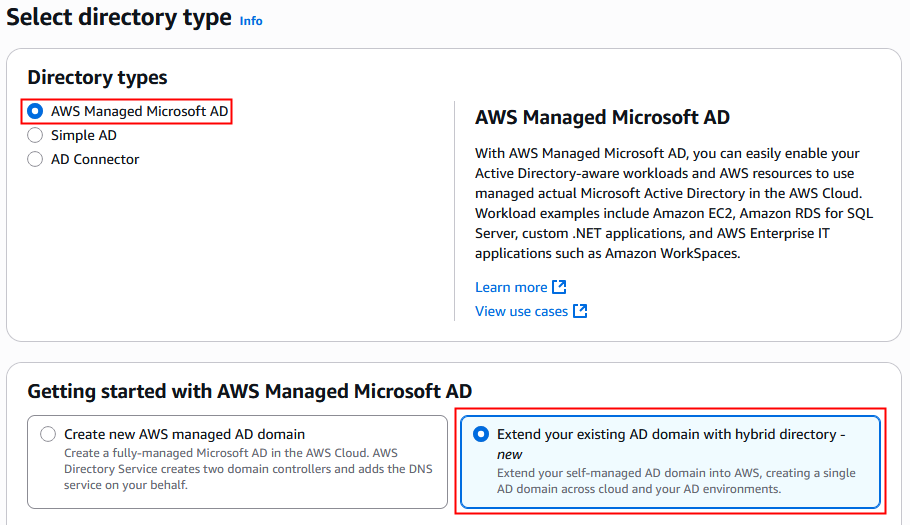 Figure 4 – AWS Managed Microsoft AD (Hybrid Edition) deployment console page.