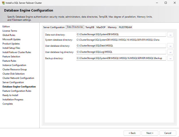 Figure 12 : SQL Server Cluster Resource and database engine configuration